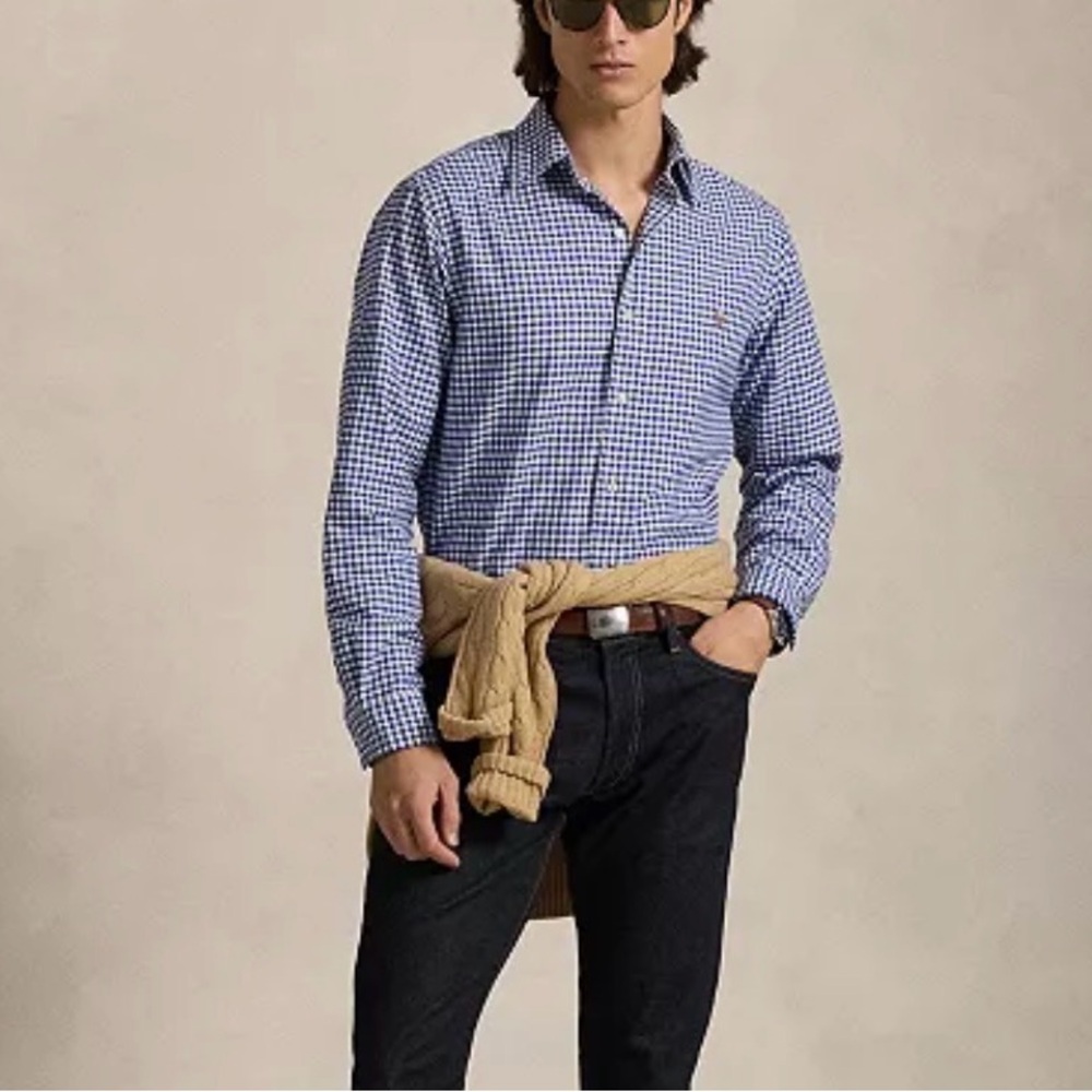 Polo Ralph Lauren Men's Long-Sleeve Oxford Shirt Blue & White Gingham Check XXL